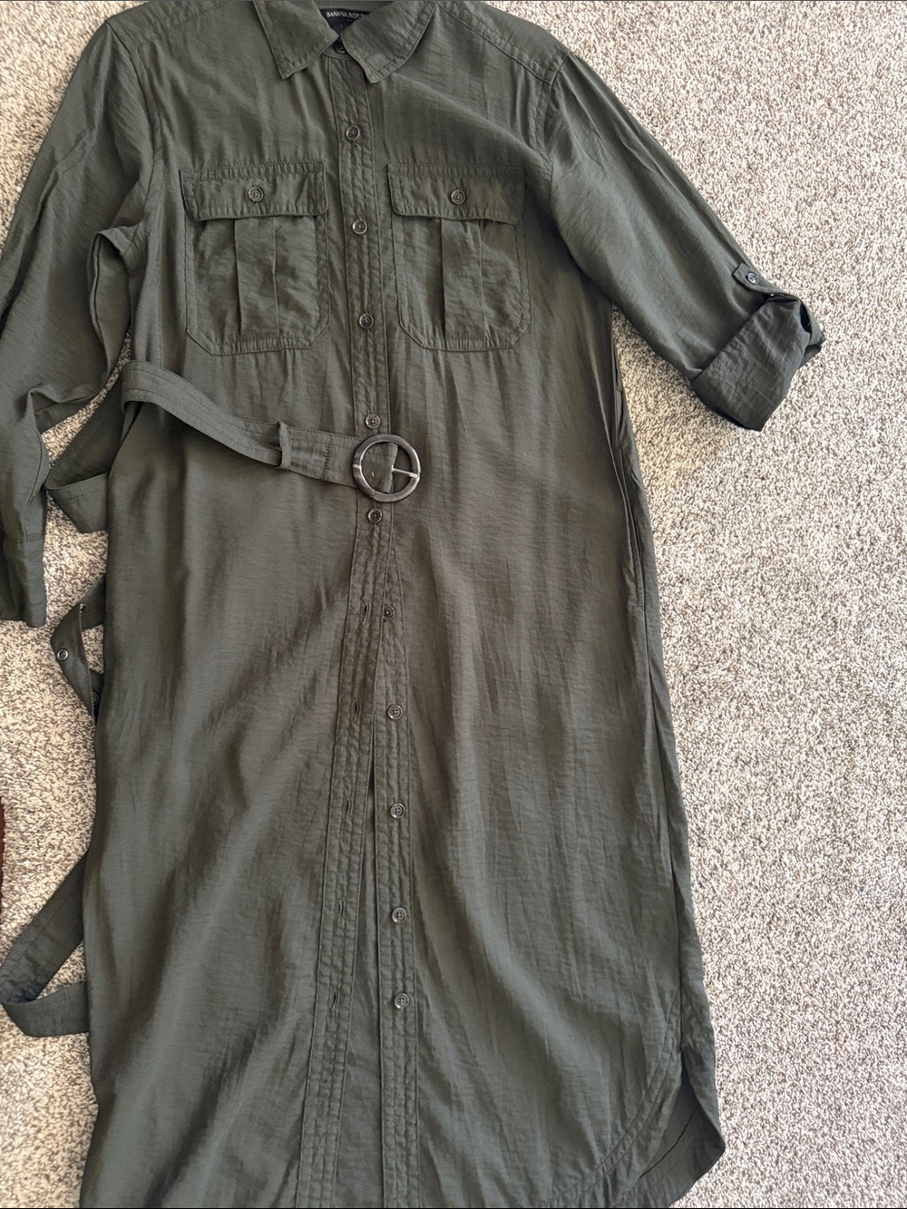 Banana Republic Olive Green Midi Shirt Dress